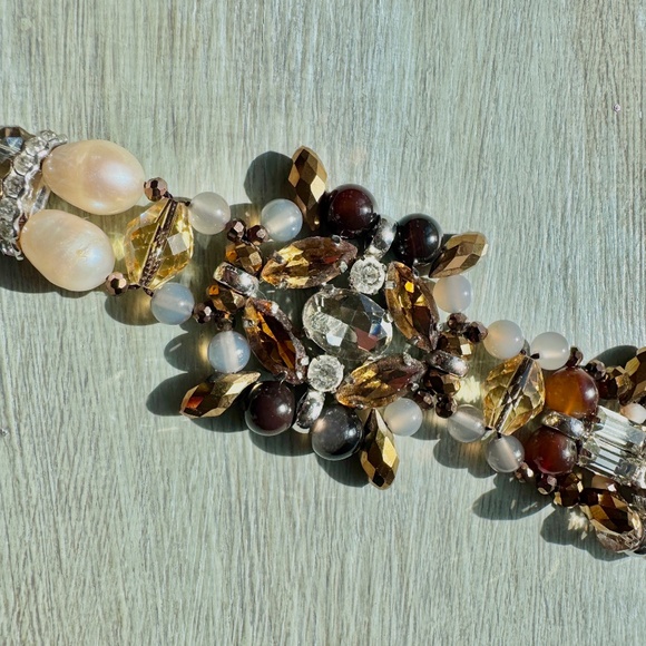 Vintage Bracelet Pearl Crystals Rhinestones Beadwork Silvertone - Picture 4 of 8
